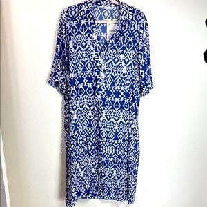 (H1) Zara, midi dress, tunic style, V-neck, open front and side, size M
